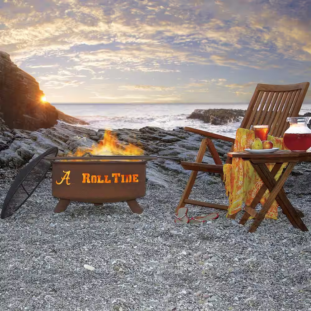 None Alabama 29 in. x 18 in. Round Steel Wood Burning Rust Fire Pit with Grill Poker Spark Screen and Cover