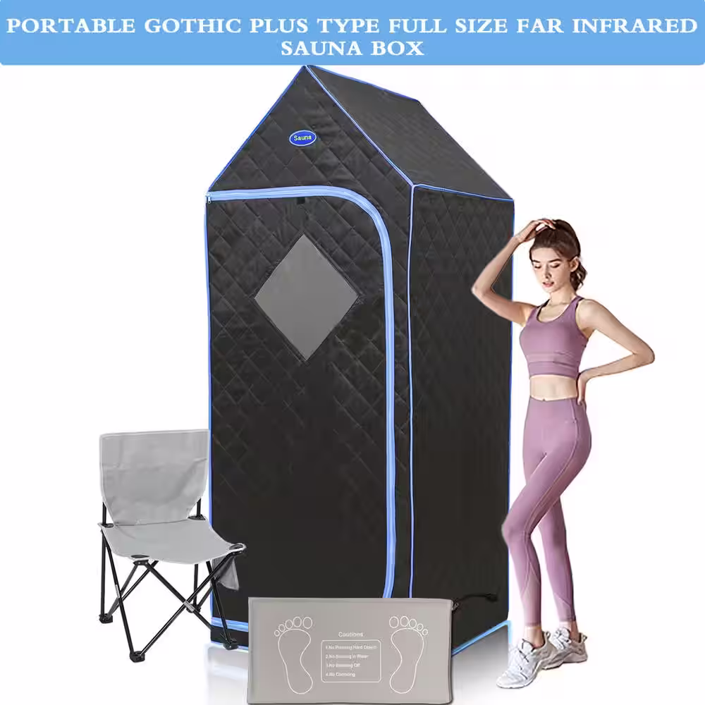 None Larger Space Portable Gothic Roof Plus Type Full Size Far Infrared 1-Person Sauna with Foldable Chair and Remote