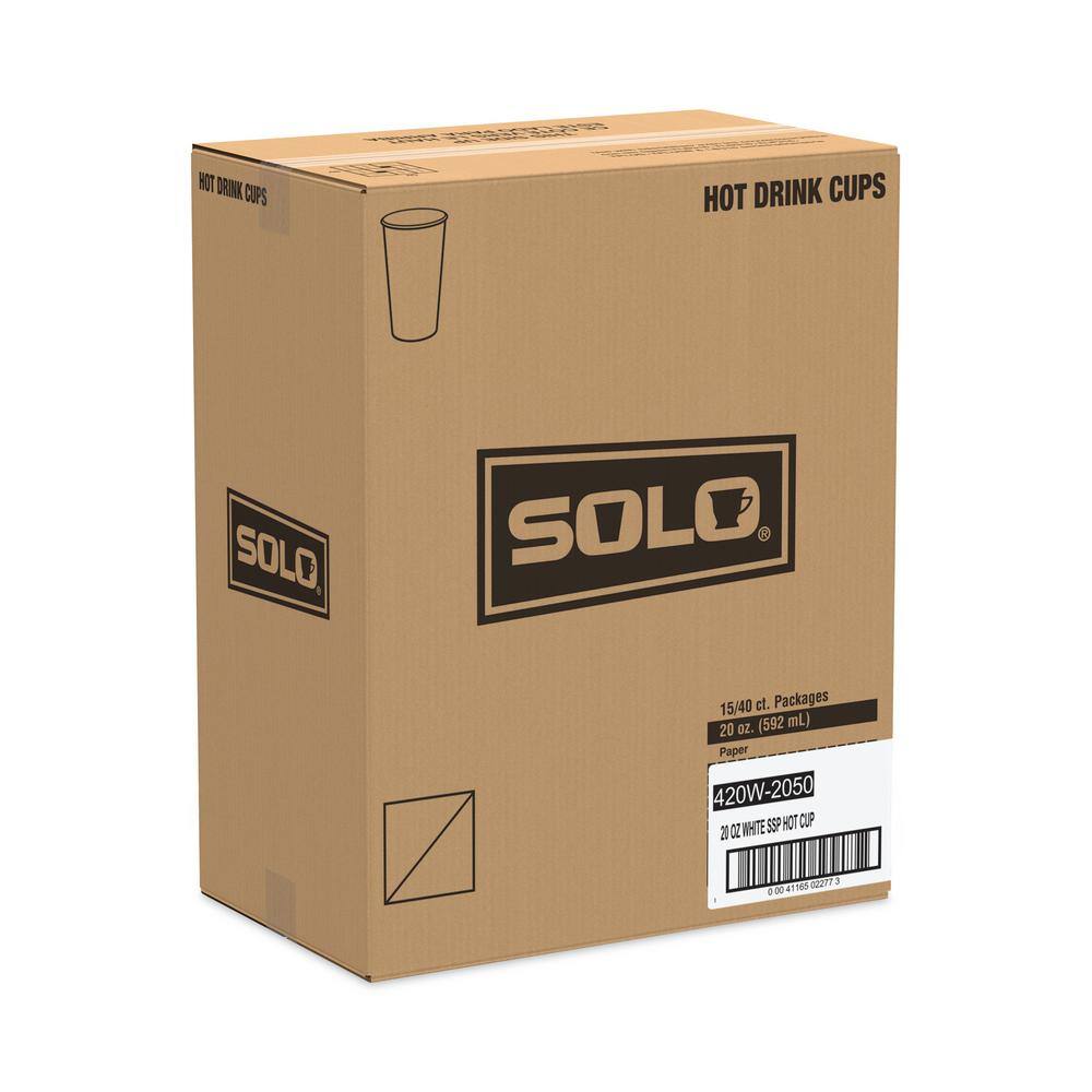 DART Polycoated 20 oz. White Disposable Paper Cups, Hot Drinks, 600/Carton