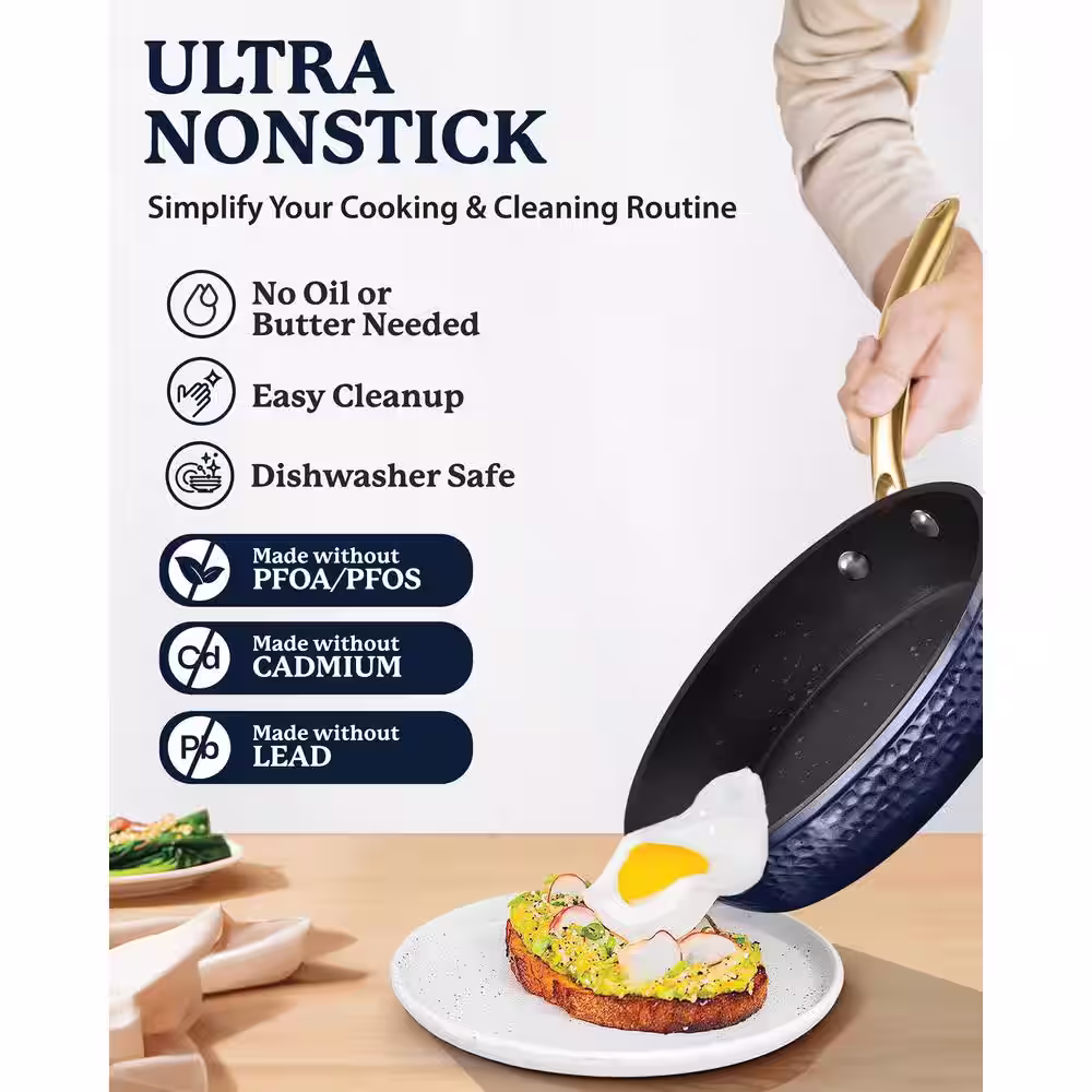 GRANITESTONE Charleston Collection 12 in. Aluminum Hammered Nonstick Frying Pan in Navy