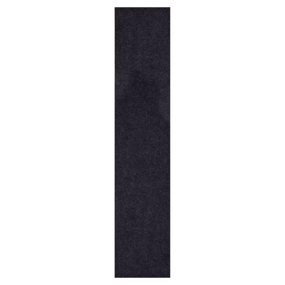 Ottomanson Waterproof Non-Slip Rubberback Solid 4X25 Indoor/Outdoor Runner Rug, 4 ft. x 25 ft.,Black, Polyester Garage Flooring