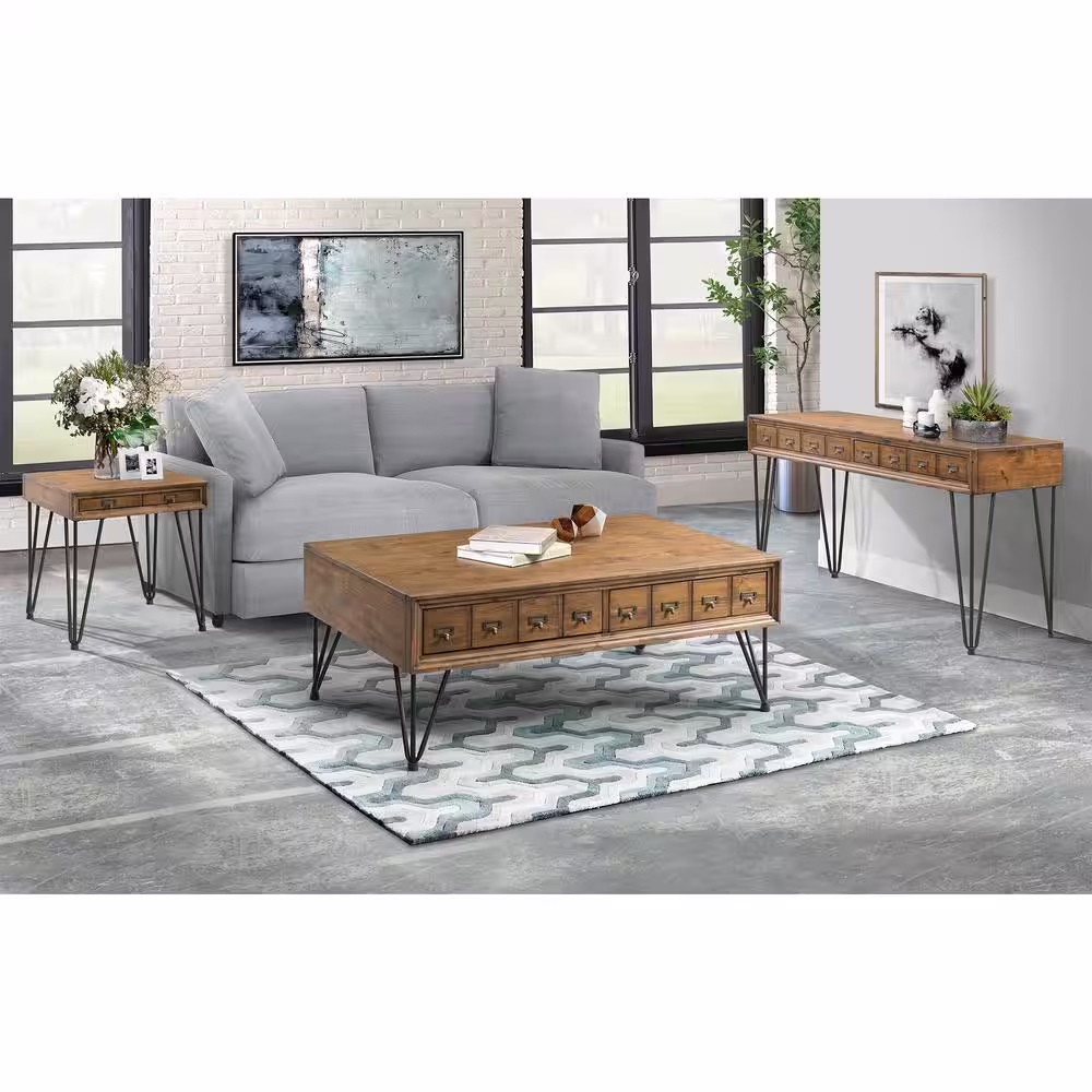 Picket House Furnishings Tanner 54 in. Light Walnut Standard Rectangle Wood Console Table with Drawers