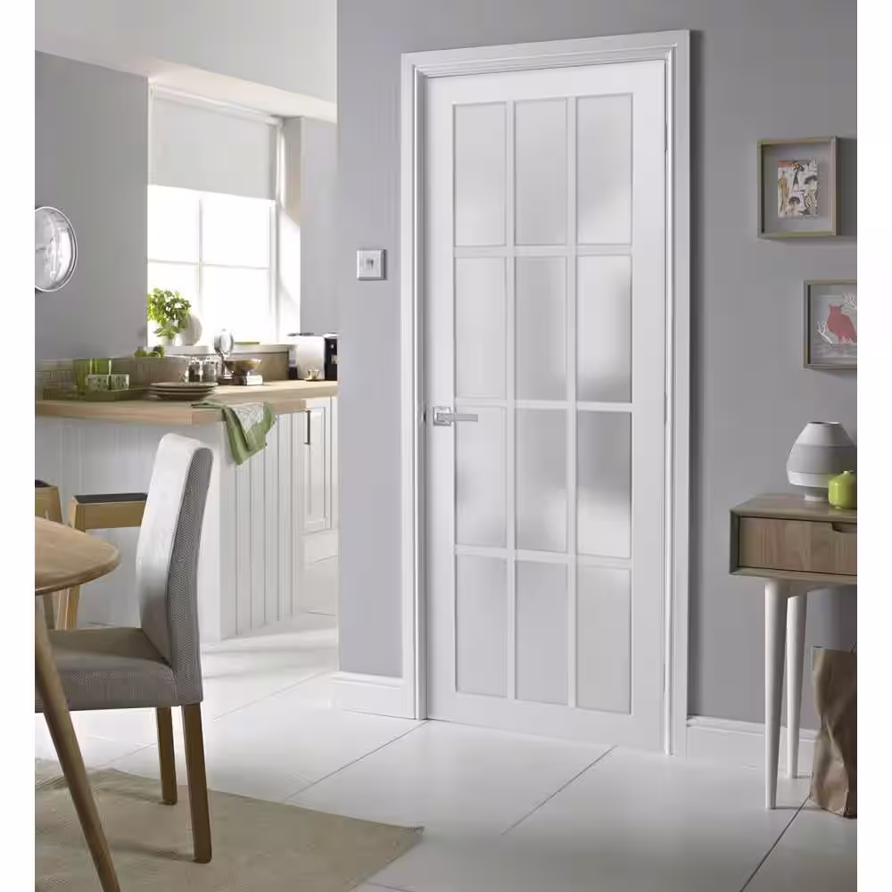 Sartodoors 3312 30 in. x 80 in. Universal Handling Frosted Glass Solid Core White Finished Pine Wood Single Prehung Interior Door