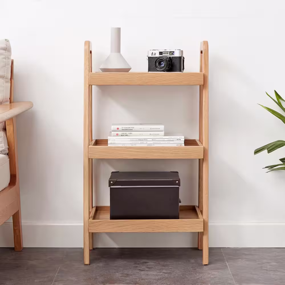 None 4-Tier Natural Wood Shoe Storage Bench