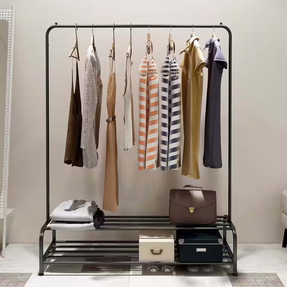 None Black with Lower Storage Shelf Metal Clothes Rack 43.3 in. W x 59.92 in. H