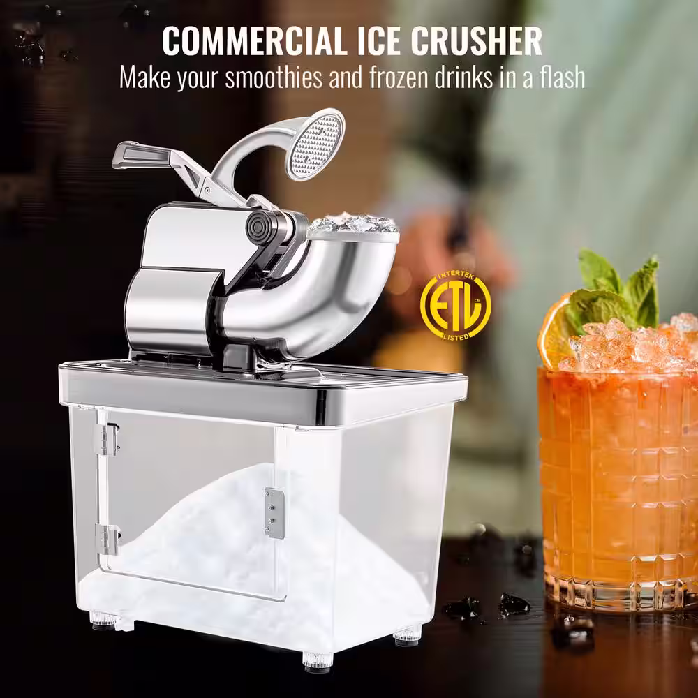 VEVOR 1196 oz. White Commercial Ice Crusher ETL Approved Stainless Steel Electric Snow Cone Machine Shaved Ice Machine