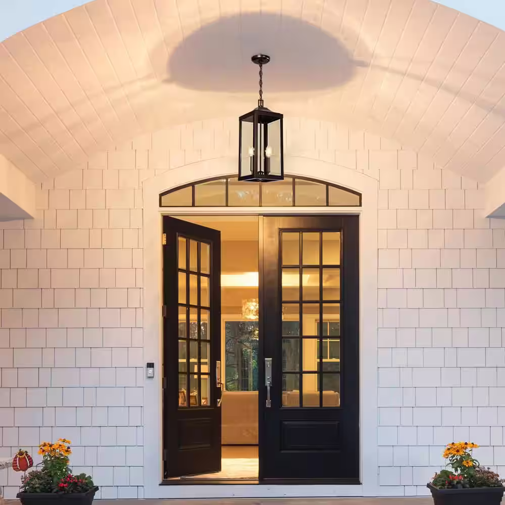 TRUE FINE Jefferson 20 in. H 2-Light Black Large Outdoor Pendant Light with Clear Glass