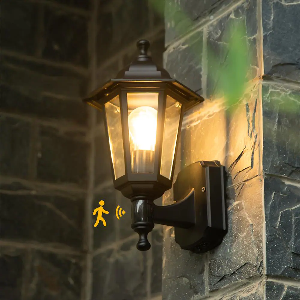 None 1-Light Black Motion Sensing Outdoor Wall Lantern Sconce