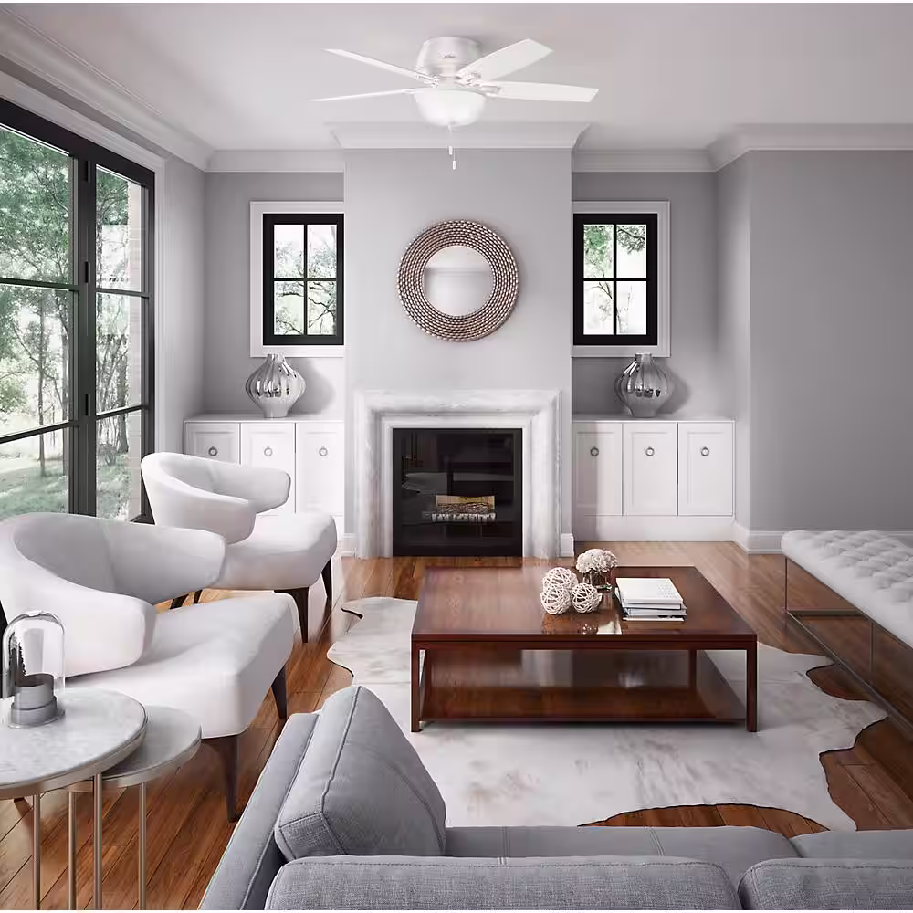 Hunter Donegan 52 in. LED Indoor Low Profile Fresh White Bowl Ceiling Fan
