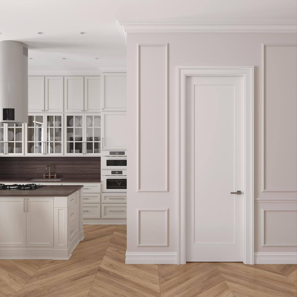 RESO 32 in.  x 96 in. Left-Handed Solid Core Primed White Composite Single Pre-hung Interior Door Polished Nickel Hinges