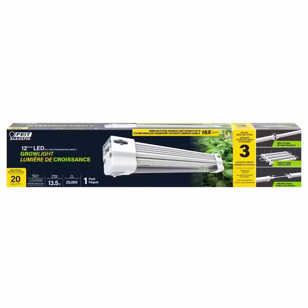 Feit Electric 1 ft. 13.5W Vertical Mount White Full Spectrum LED Non-Dimmable Indoor Linkable Plant Grow Light Strip Daylight (4-Pack)