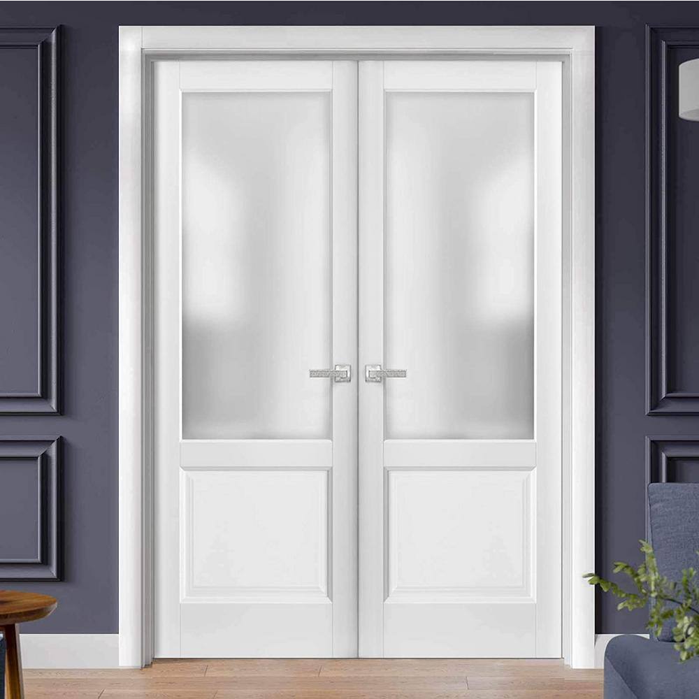 Sartodoors 1422 48 in. x 80 in. Universal Handling Frosted Glass Solid Core White Finished Pine Wood Interior Door Slab