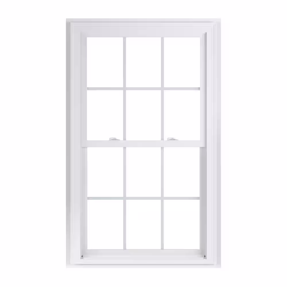 American Craftsman 33.75 in. x 56.75 in. 70 Series Low-E Argon Glass Double Hung White Vinyl Fin with J Window with Grids, Screen Incl