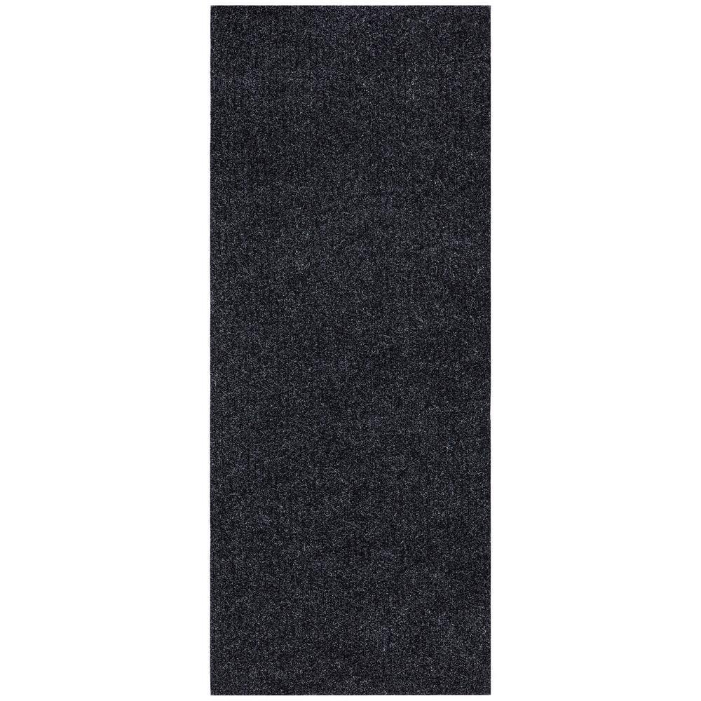 Sweet Home Stores Ribbed Waterproof Non-Slip Rubber Back Solid Runner Rug 2 ft. W x 1 2 ft. L Black Polyester Garage Flooring