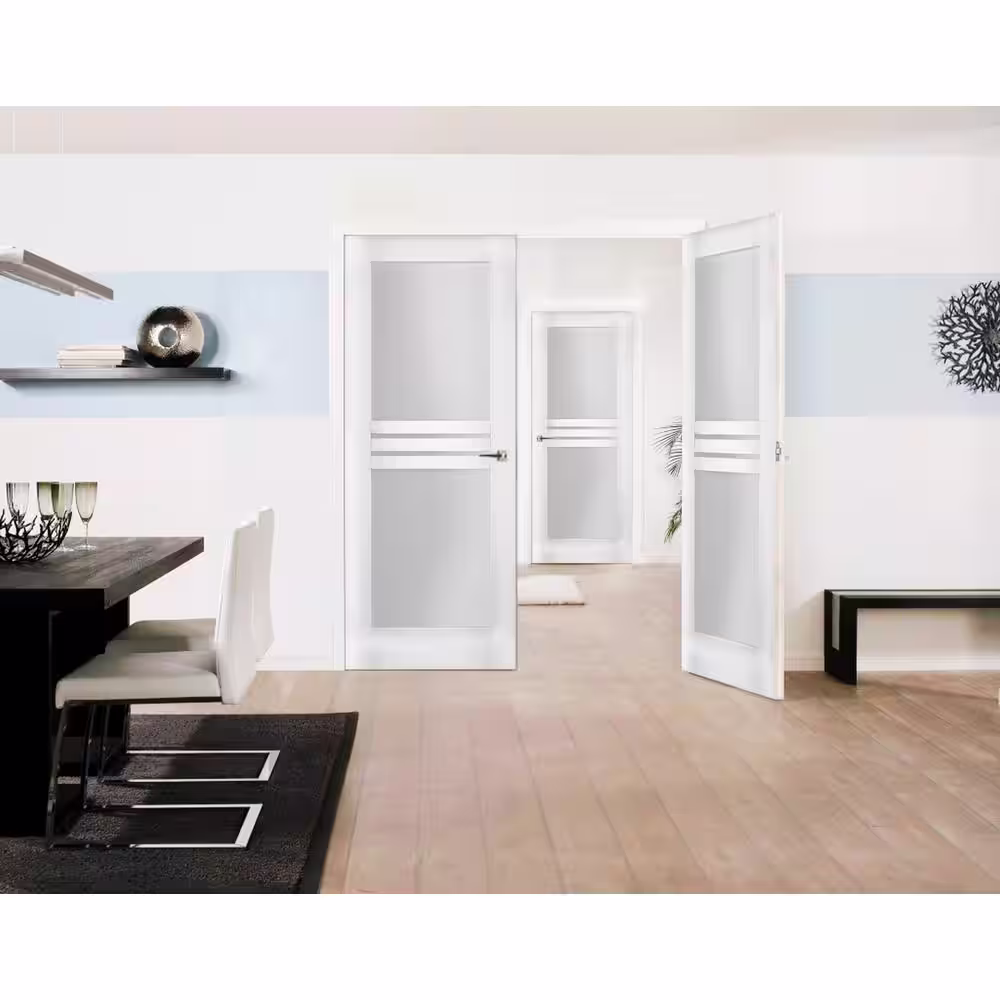VDOMDOORS 7222 64 in. x 80 in. Universal Handling Full Lite Frosted Glass Solid White Finished Pine MDF Double Prehung French Door