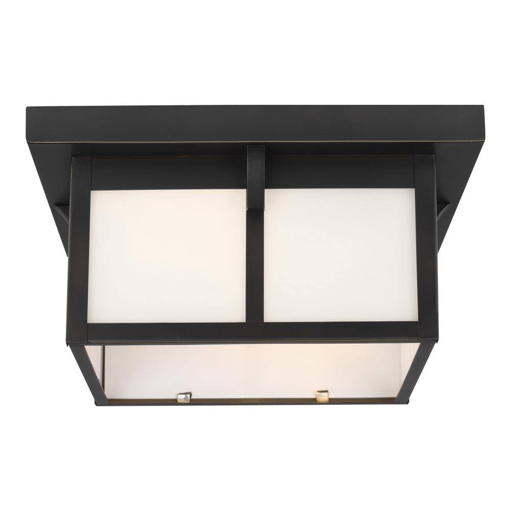 Generation Lighting Tomek 2 -Light Antique Bronze Outdoor Urban Craftsman Flush Mount Light