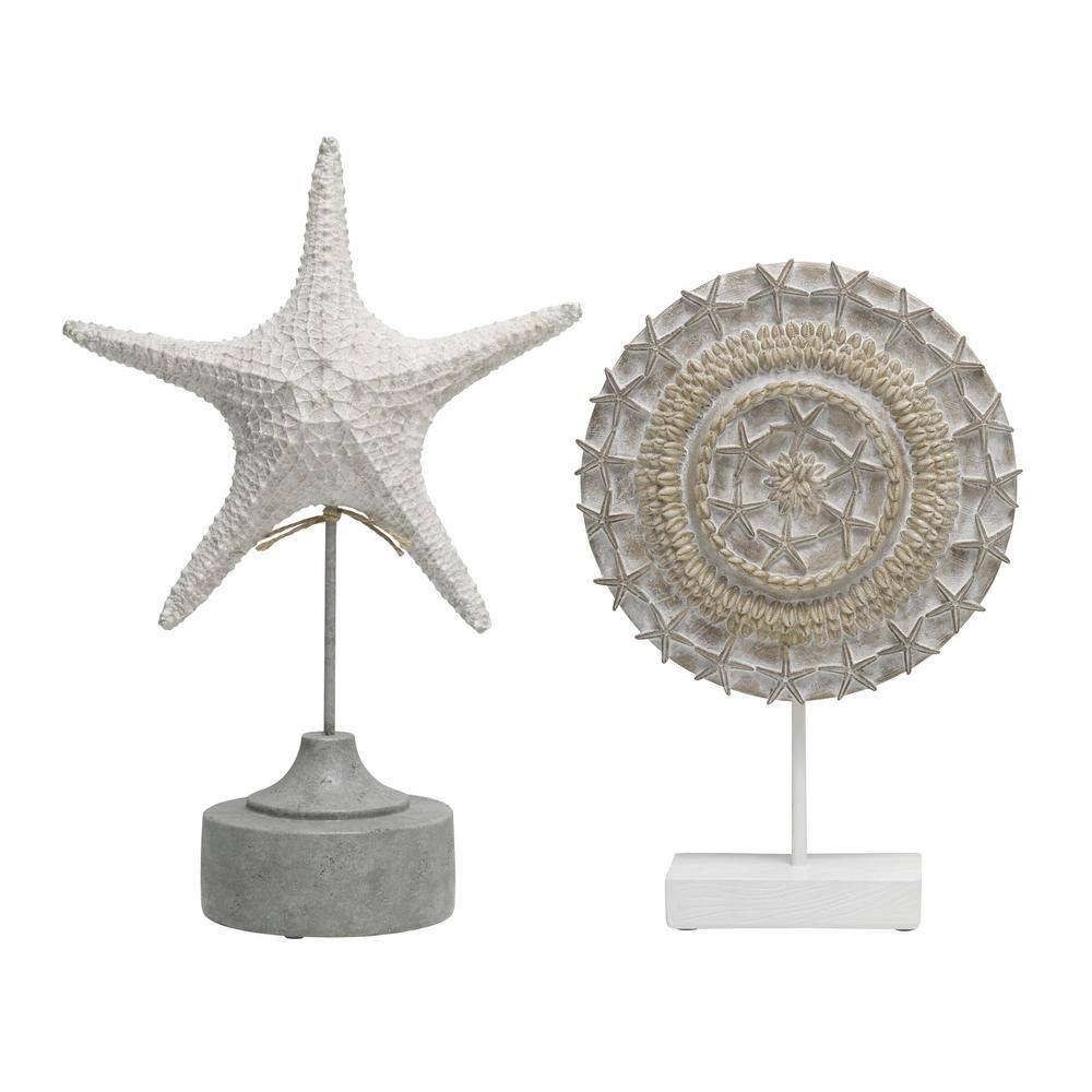 Elements Set Of 2-White Coastal Round Tabletop Decor