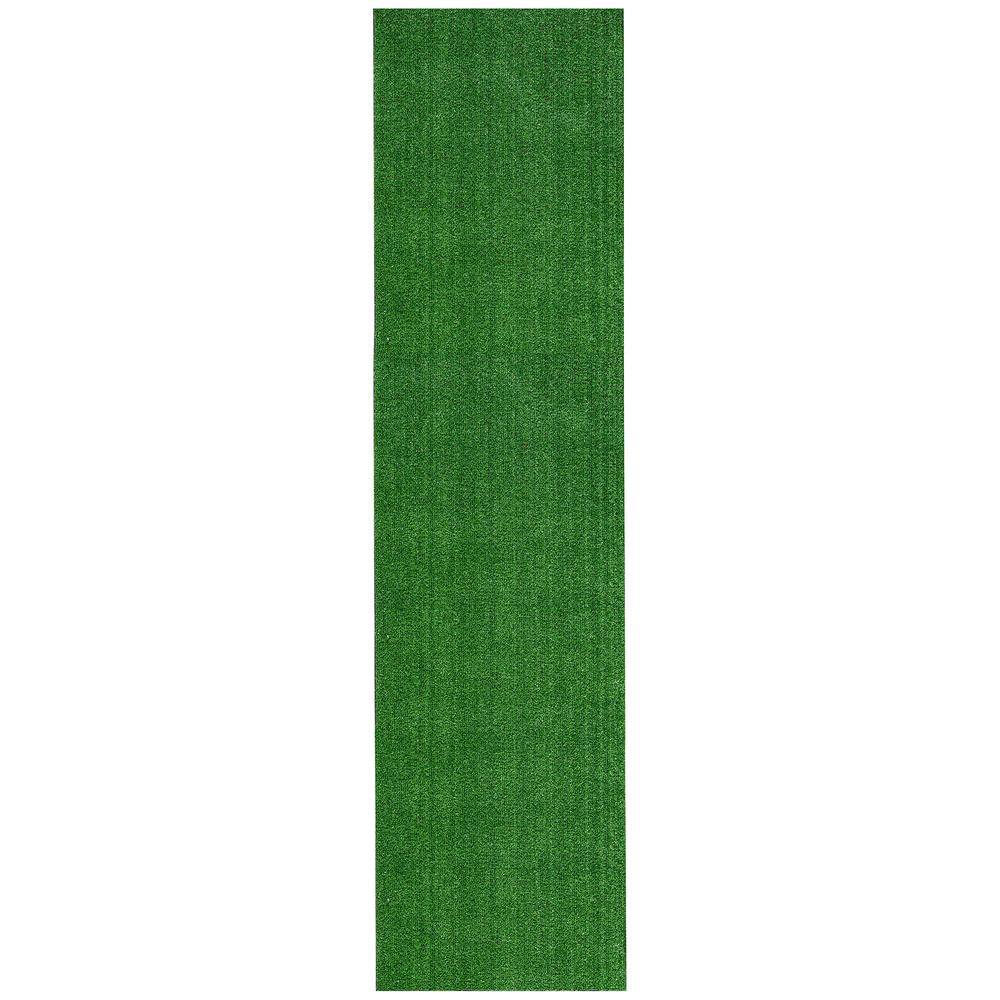 Sweet Home Stores Green 3 ft. x 24 ft. Meadowland Collection Waterproof Solid Artificial Grass Runner Rug Indoor/Outdoor Area Rug