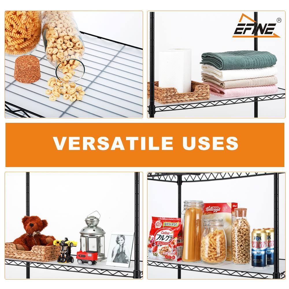 EFINE Black 4-Tier Carbon Steel Wire Garage Storage Shelving Unit with 8 Hooks (2-Pack) (23.6 in. W x 47 in. H x 14 in. D)