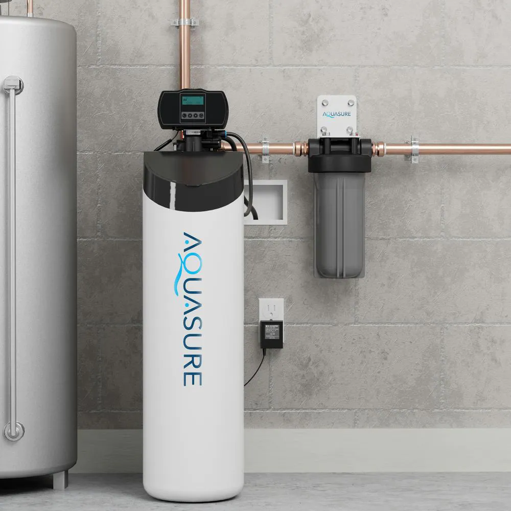 AQUASURE Harmony Lite All-In-One Water Softener Triple Purpose Pre-Filter, 32,000 Grain, Iron Reducing Fine Mesh Resin