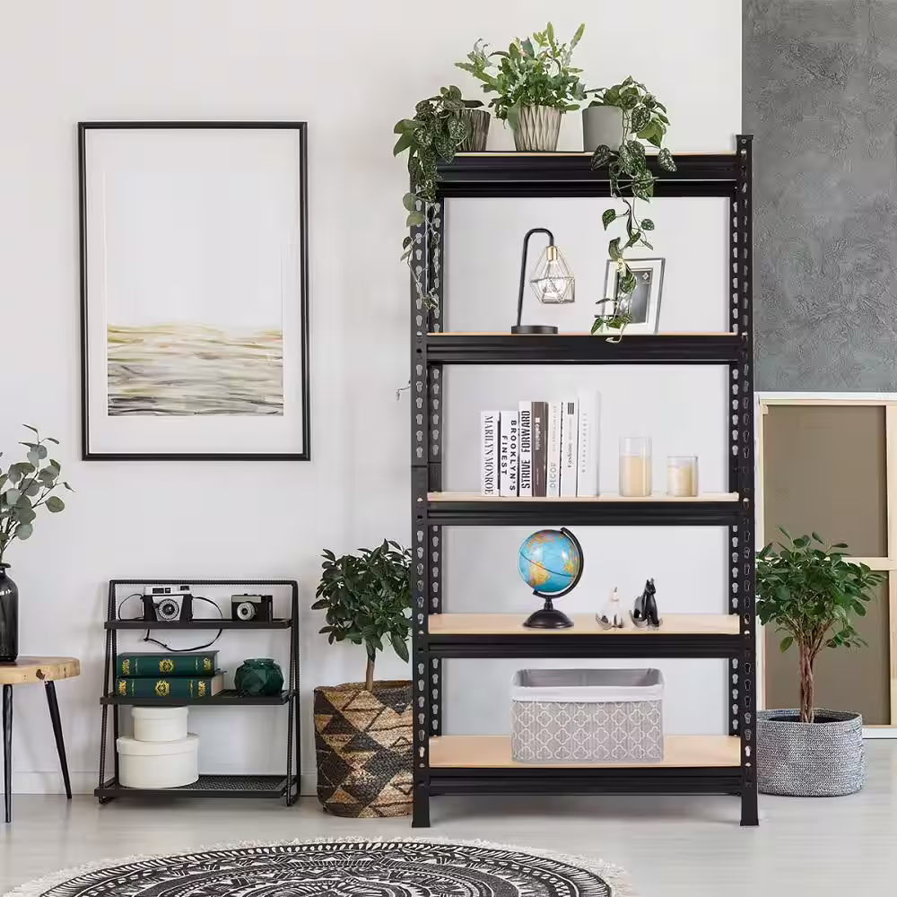Costway 3 PCS Black 5-Tier Metal Garage Storage Shelving Rack Adjustable(30 in. W x 60 in. H x 12 in. D)
