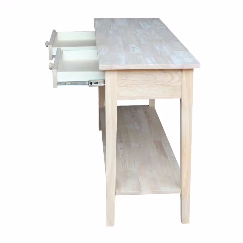 International Concepts Spencer 60 in. Unfinished Standard Rectangle Wood Console Table with Drawers