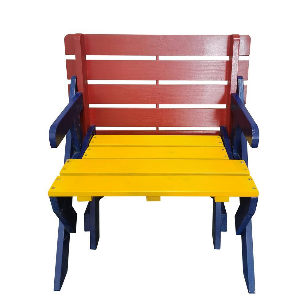 None 3-in-1 Kids Outdoor Wooden Picnic Table Kid's Multi-Functional Arm Chair With Table+ 2 Benches for Toddlers, Colorful