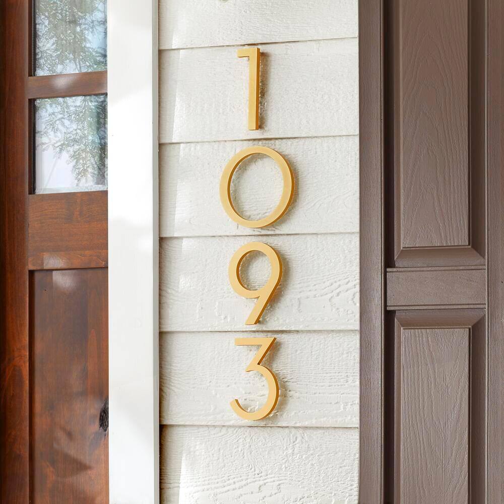 Everbilt 8 in. Brushed Brass Aluminum Floating or Flat Modern House Number 3