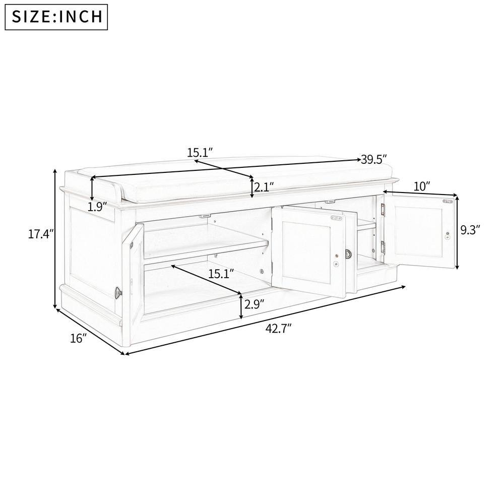 None Viven 17.4 in. H x 42.70 in. W Espresso Wood 4-Door Shoe Storage Bench with Removable Cushion