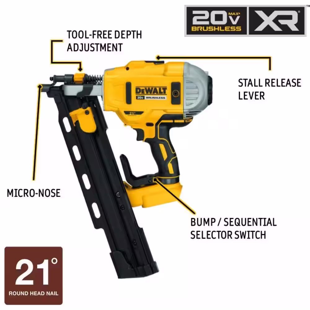 DEWALT 20V MAX XR Lithium-Ion Cordless Brushless 2-Speed 21Â° Plastic Collated Framing Nailer and Barrel Grip Jigsaw(Tools Only)
