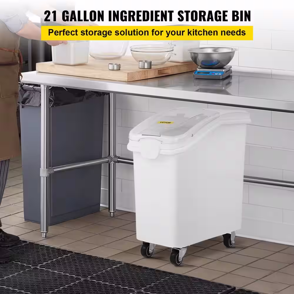 VEVOR 21 Gal. Ingredient Bin with Scoop 400 Cup Ingredient Bin with Sliding Lid Commercial Food Storage for Kitchen,White