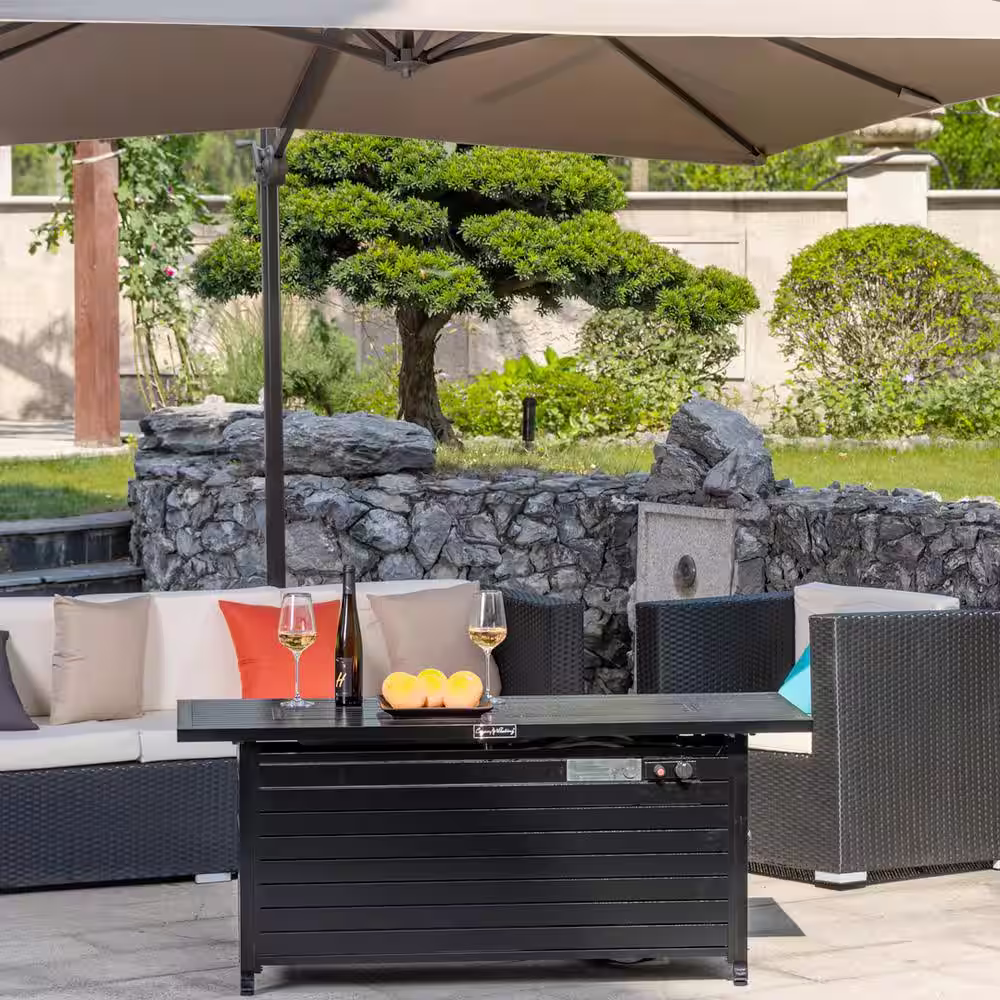 Legacy Heating 56 in. x 23 in. Rectangular Fire Pit Table in Hammered Black
