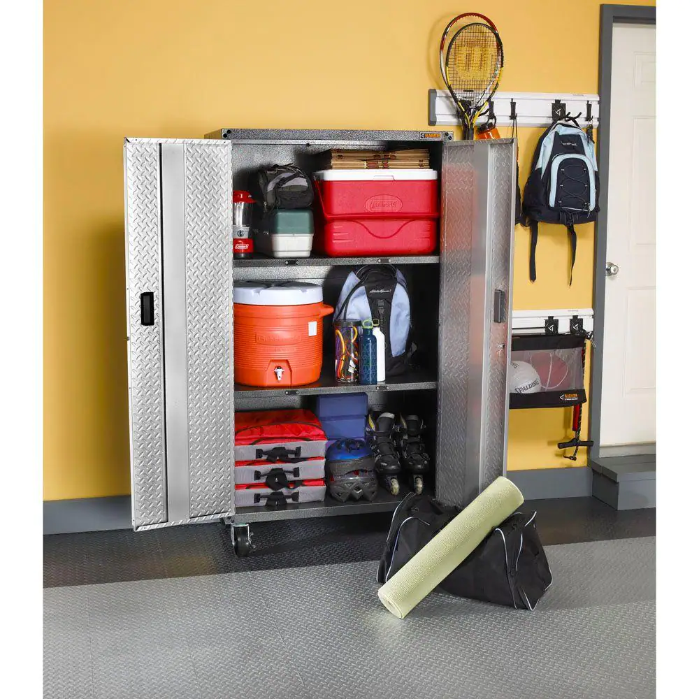 Gladiator Ready-to-Assemble Steel Freestanding Garage Cabinet in Silver Tread with Casters (36 in. W x 66 in. H x 18 in. D)