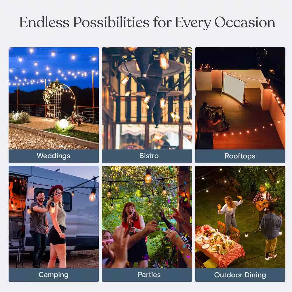 Brightech Ambience Pro 12-Light 27 ft. Outdoor Solar 1W 2700k LED S14 Hanging Edison Bulb String-Light