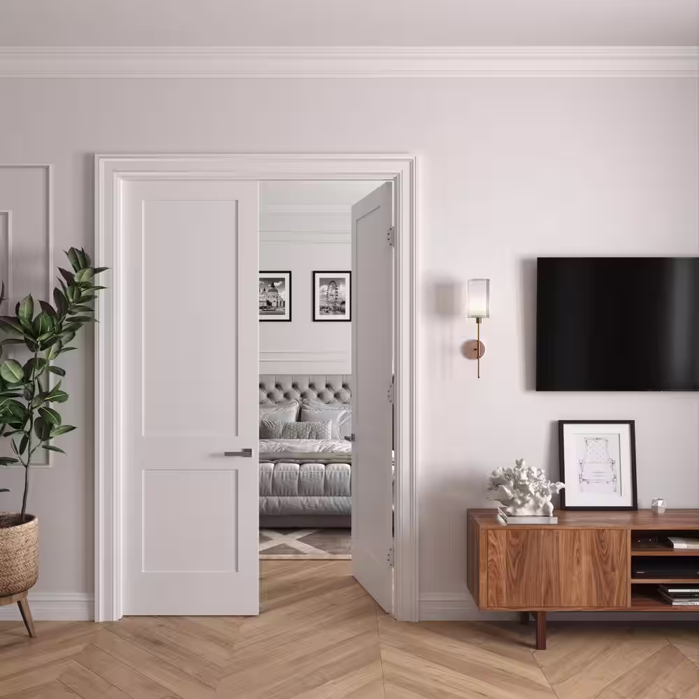 RESO 56 in. x 96 in. Bi-Parting Solid Core Primed White Composite Wood Double Pre-hung interior French Door Oil Bronze Hinges
