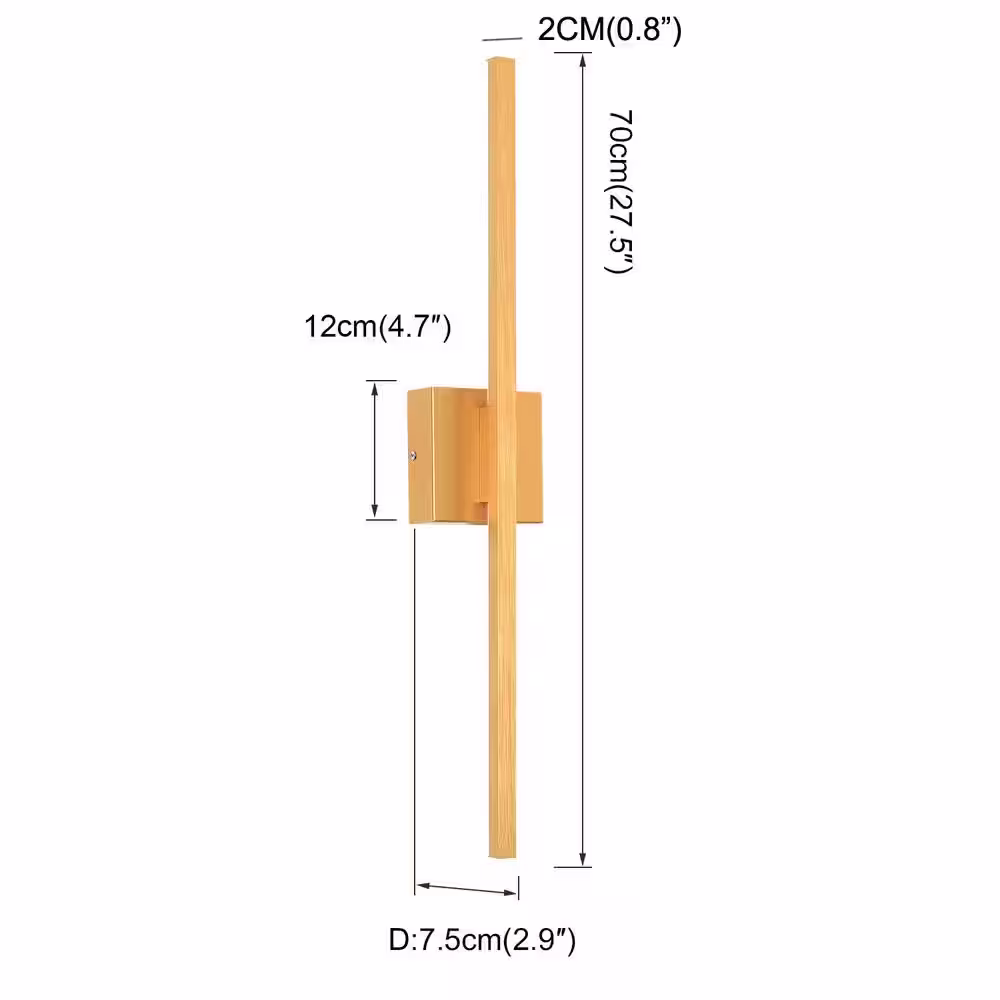 None 1-Light 27.5 in. Straight Line Gold LED Wall Sconces with 3000K Warm Light