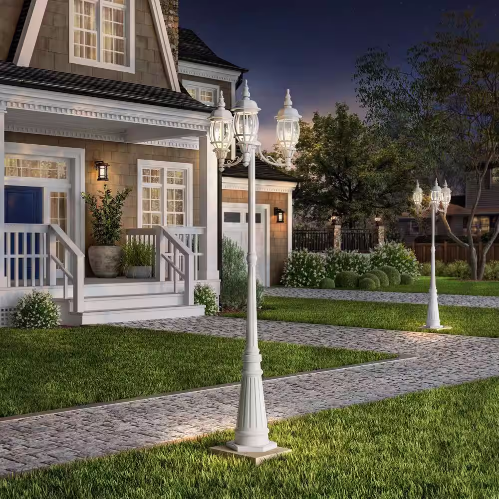 Designers Fountain Riviera 3-Light White Cast Aluminum Line Voltage Outdoor Weather Resistant Post Light with No Bulb Included