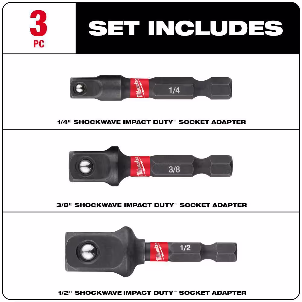 Milwaukee SHOCKWAVE Impact Duty 1/4 in. Hex Shank Socket Adapter Set (3-Piece)