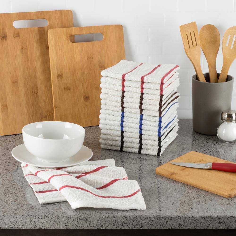 None Multi-Colored Chevron Weave 100% Cotton Kitchen Towel Set (Set of 16)