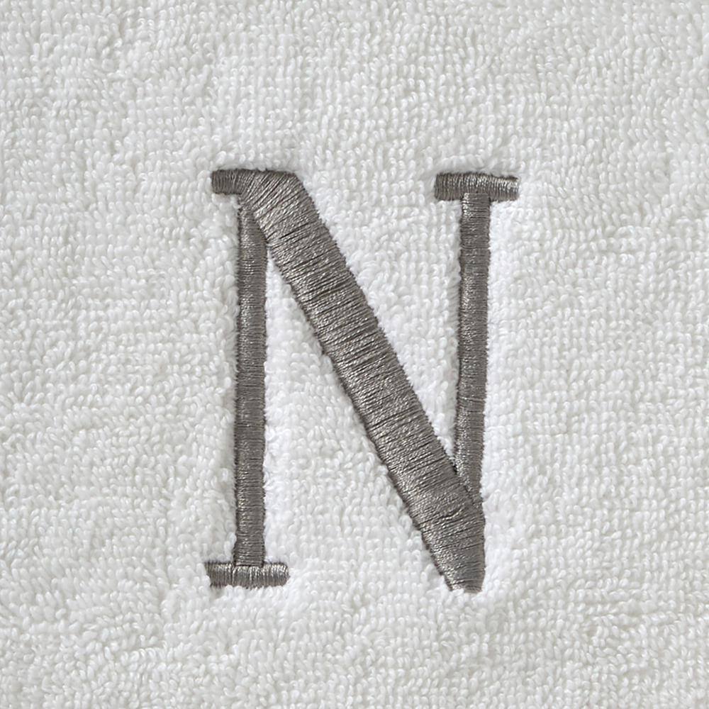 SKL Home Casual Monogram Letter N Hand Towel 2 piece set, white, cotton