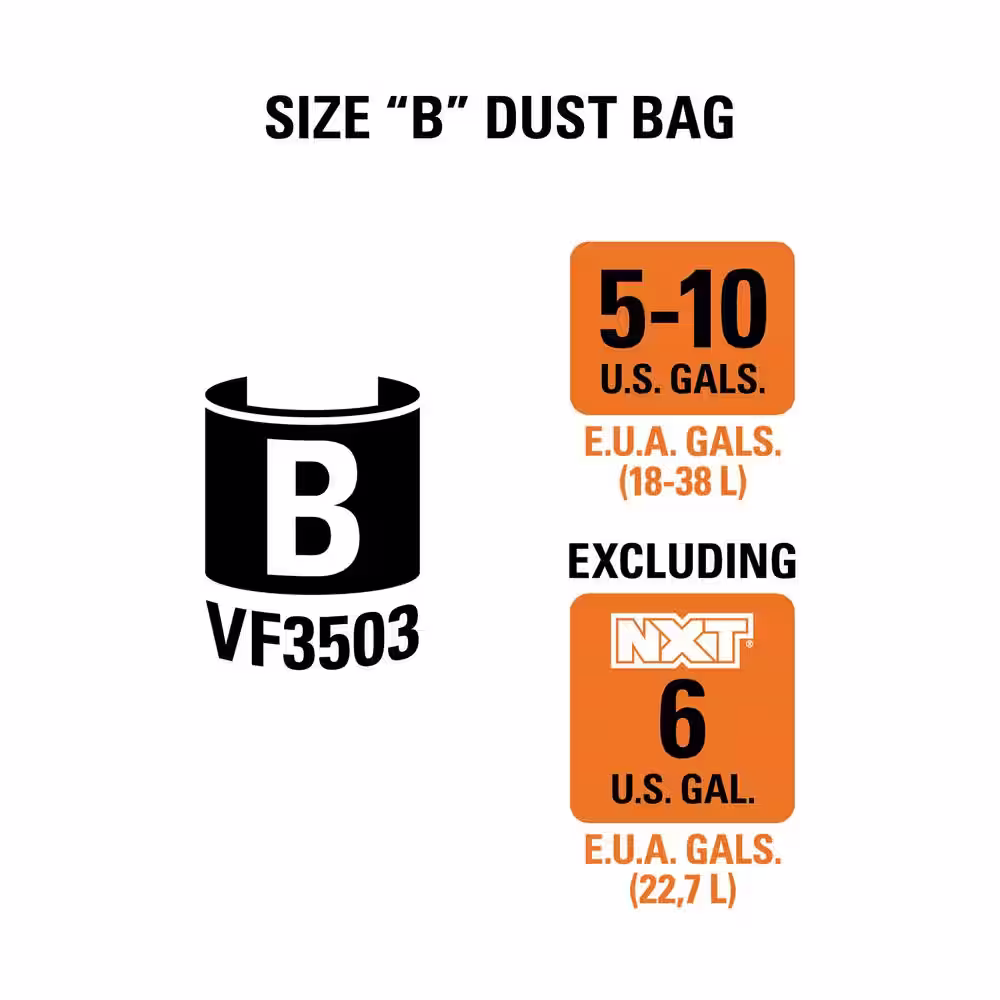 RIDGID High-Eff. Wet/Dry Vac Dust Bags for 5-8 Gal. Shop-Vac Brand Vacs, 5-10 Gal. RIDGID Vacs, except HD0600, Size B (2-Pack)