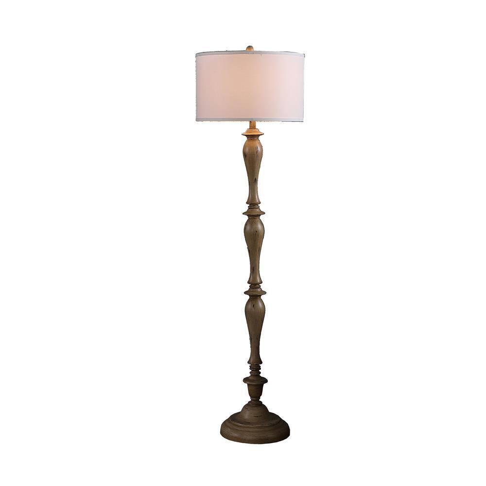 ORE International 61.5 in. White and Brown Coastal Wood Effect Polyresin Floor Lamp