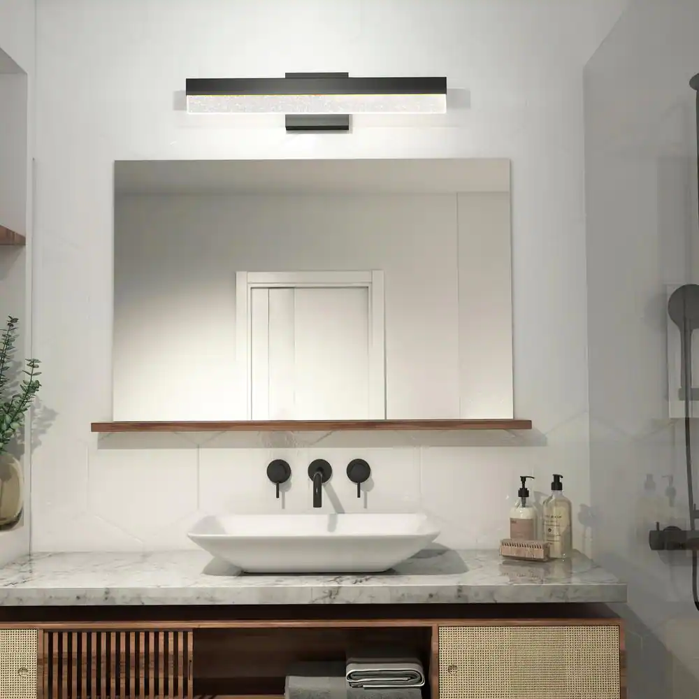 Artika Bubble 27 in. 1-Light Matte Black Modern Integrated LED Vanity Light Bar for Bathroom with Bubble Finish