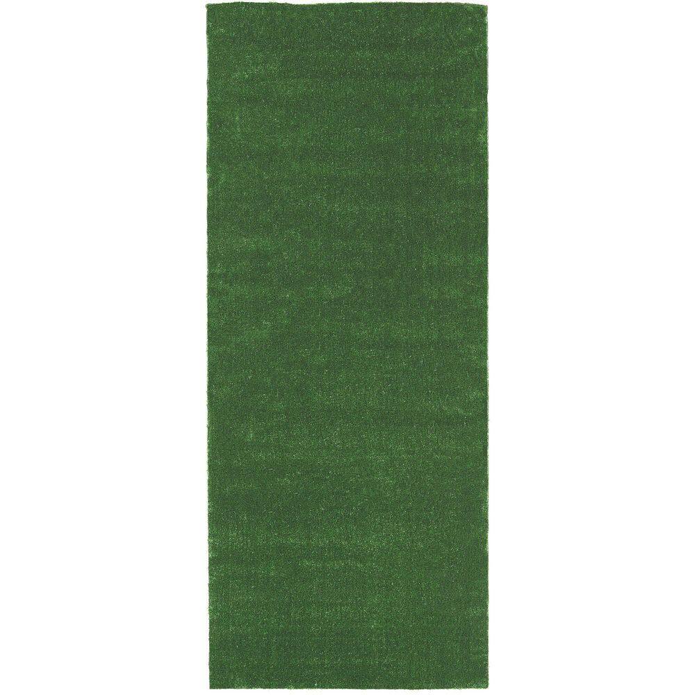 Sweet Home Stores Meadowland Collection Waterproof Solid Indoor/Outdoor 3 ft. x 16 ft. Green Artificial Grass Runner Rug