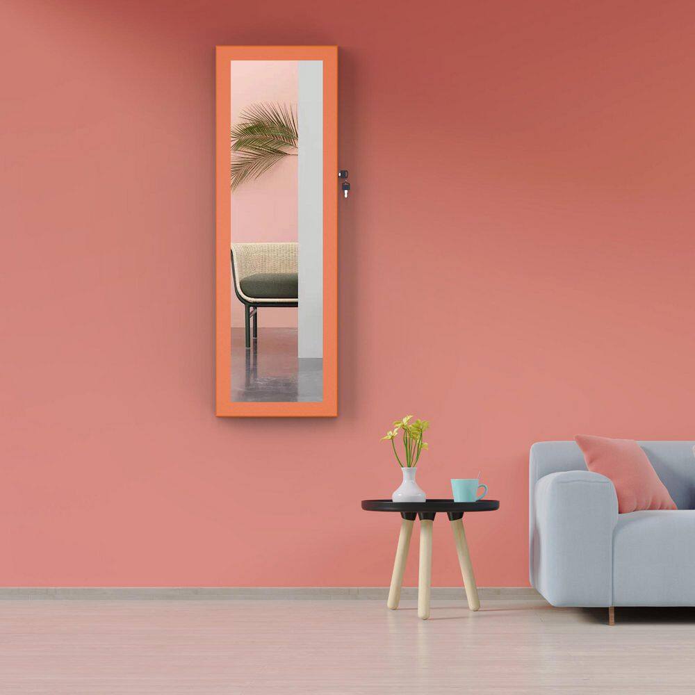 Unbranded Orange Fashion Simple Jewelry Storage Mirror Cabinet with LED Lights