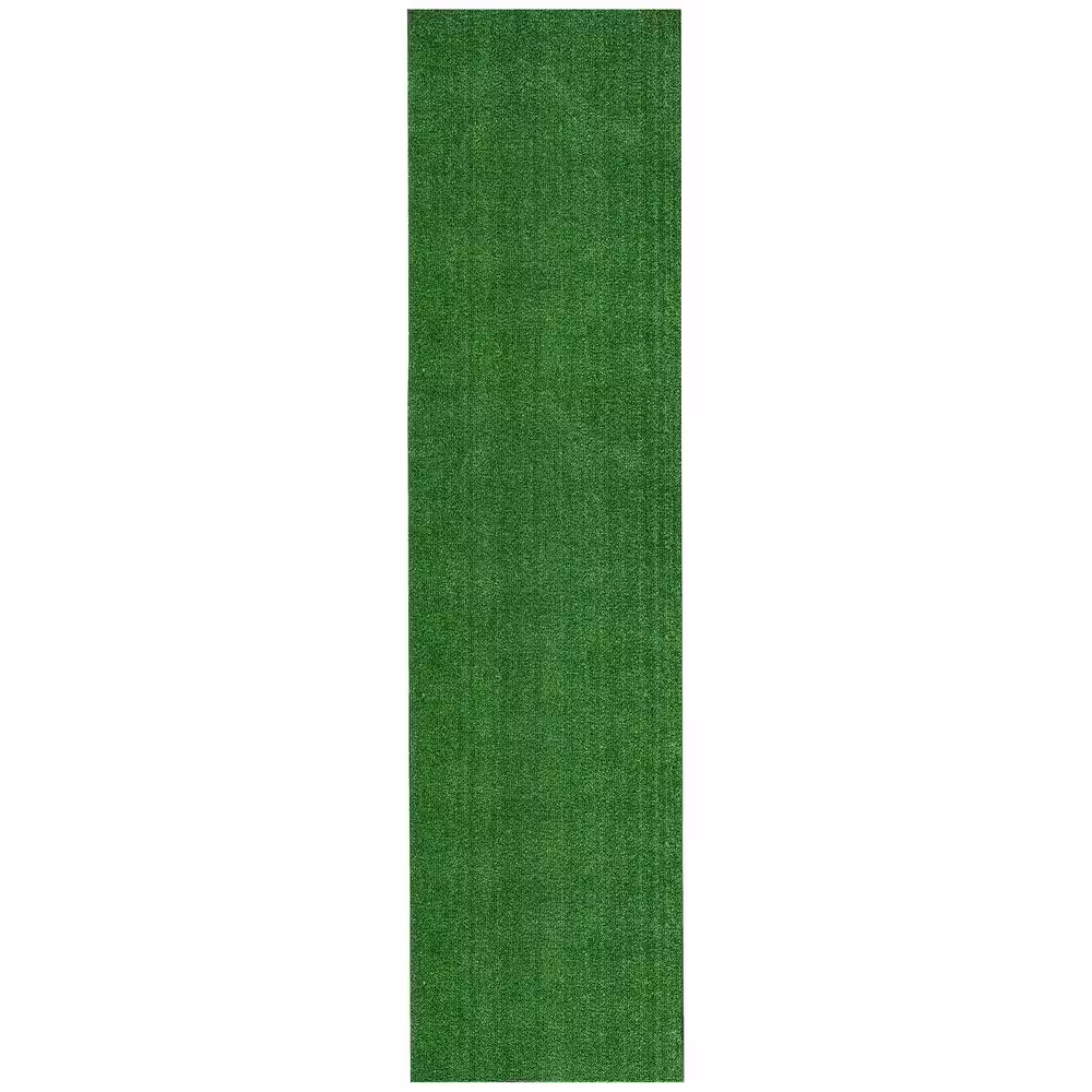 Sweet Home Stores Green 3 ft. x 30 ft. Meadowland Collection Waterproof Solid Artificial Grass Runner Rug Indoor/Outdoor Area Rug
