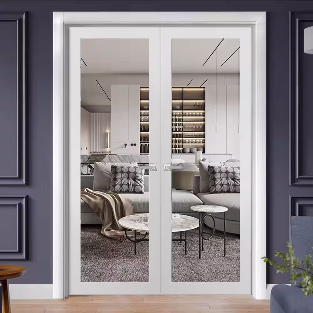 Sartodoors 2166 84 in. x 80 in. Universal Handling Frosted Glass Solid Wood White Finished Pine Wood Interior Door Slab