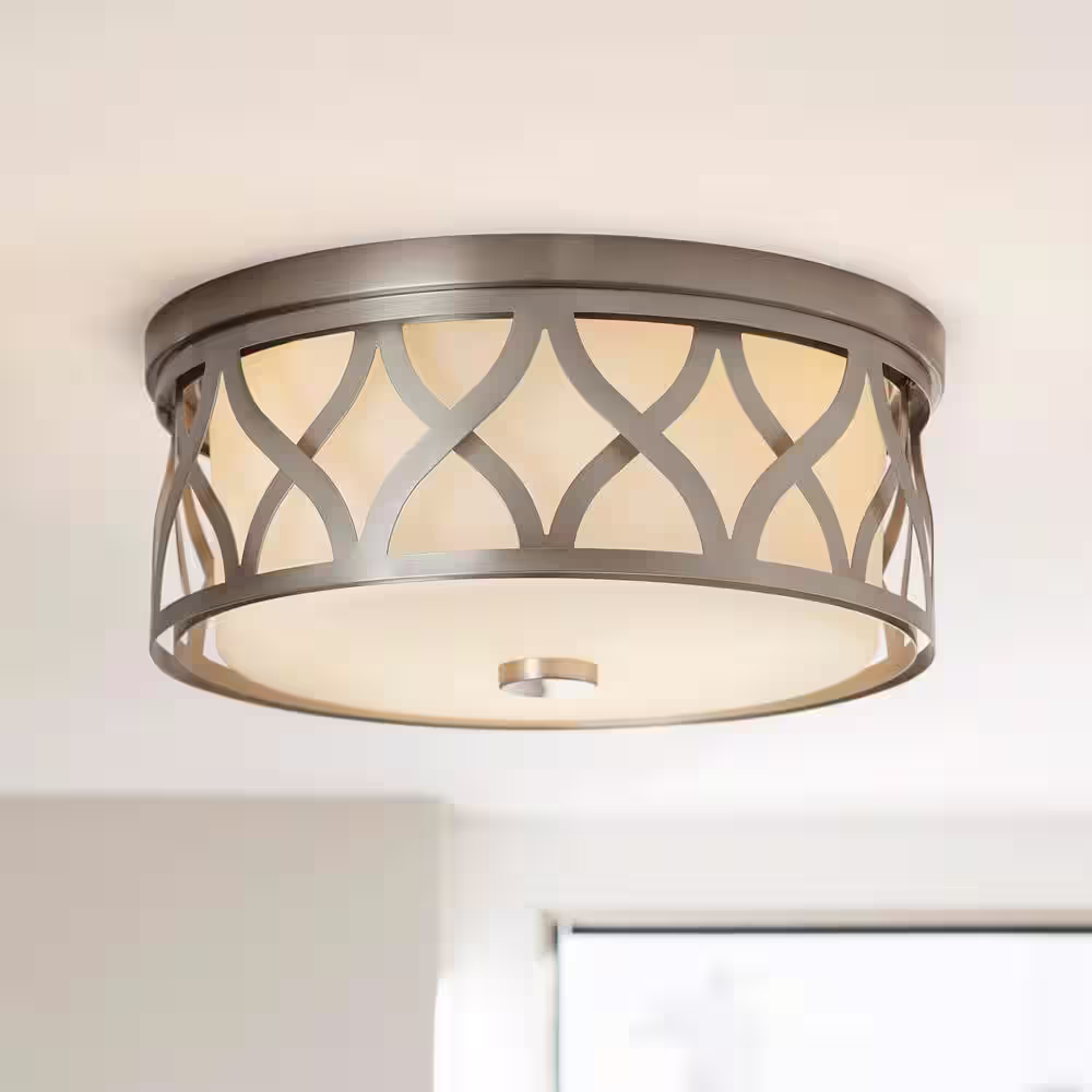 Home Decorators Collection 3-Light Brushed Nickel Flush Mount with Etched White Glass