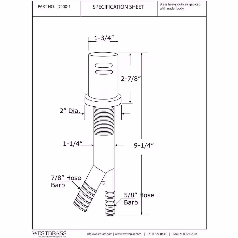 Westbrass 1-3/4 in. Air Gap Kit with Skirted Brass Cap in Matte Black