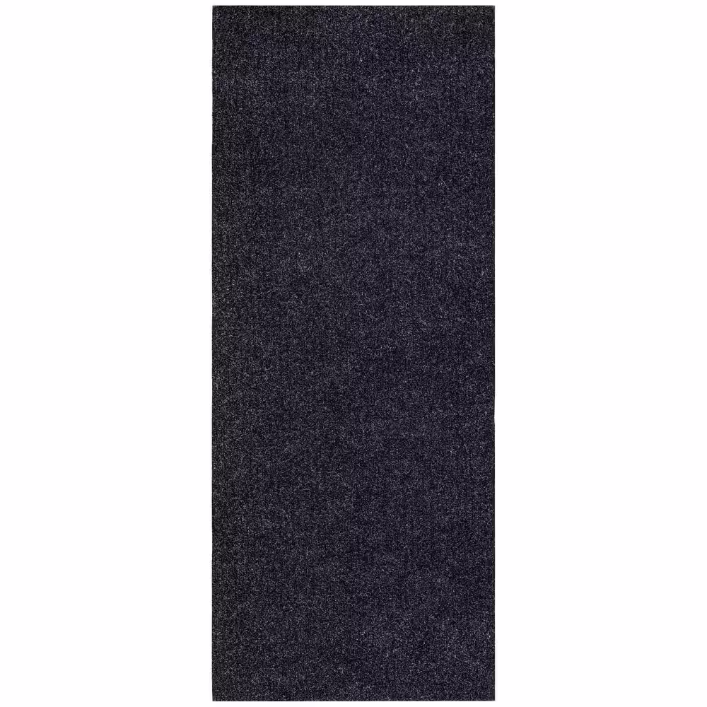 Sweet Home Stores Ribbed Waterproof Non-Slip Rubberback Runner Rug 2 ft. 7 in. W x 6 ft. L Black Polyester Garage Flooring